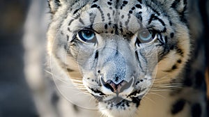 Close Up Portrait of a Snow Leopard with Intense Blue Eyes