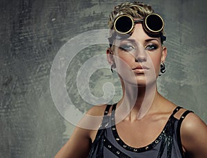 Close-up portrait of a steam punk girl.