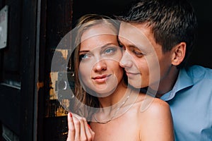 Close up portrait of stylish couple in love.