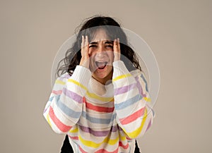 Close up portrait of surprised and happy woman celebrating victory success or wining lottery