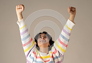 Close up portrait of surprised and happy woman celebrating victory success or wining lottery