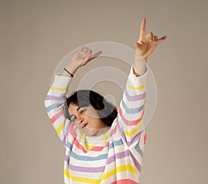 Close up portrait of surprised and happy woman celebrating victory success or wining lottery