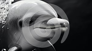 Close-up Portrait Of A Surreal Robotics White Dolphin With Swirl Pattern Backdrop