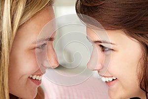 Close up portrait of teenage girls in profile