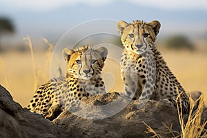 A Close-Up Portrait of Two Baby Cheetahs