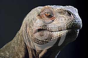 Close-up portrait of a wild iguana,  Studio shot