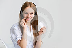 Close up portrait of Woman customer service worker, call center smiling operator