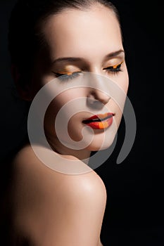 Close-up portrait of woman model with glamour make-up