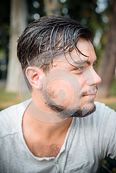 Close up portrait of youg stylish man