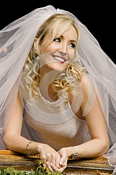 Close up portrait of young beautiful blonde bride