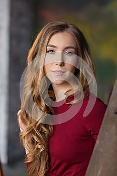 Close-up portrait of young beautiful girl. Fashion photo.