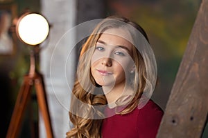 Close-up portrait of young beautiful girl. Fashion photo.