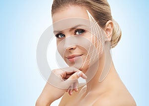 Close-up portrait of young, beautiful and healthy woman ready for plastic surgery treatment.