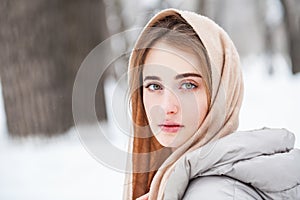 Close up portrait of young beautiful woman