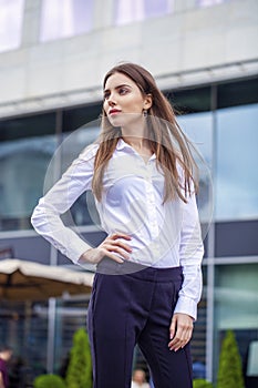 Close up Portrait, young business woman in white shirt