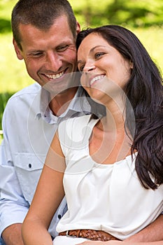 Close up portrait of young happy couple
