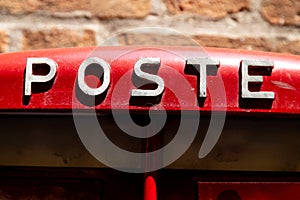 Close-Up of \'Poste\' Sign on Italian Mailbox in Venice