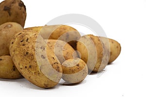 Close up Potatoes isolated on white background with soft shadows