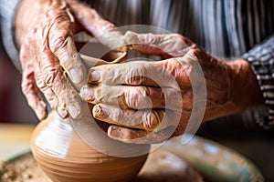 a close-up of a potters hands conserving an old ceramic vase