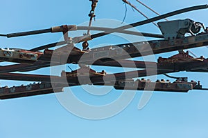 Close-up of a power grid for trolley buses