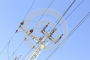 Close-up of a power line against the sky