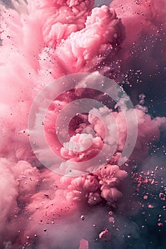 A close-up of a powerful explosion of pink powder. Vertical wallpaper