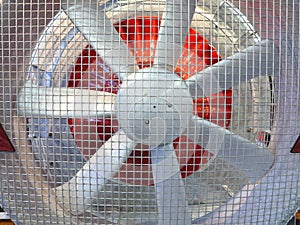 Close up of powerful large industrial fan turbine