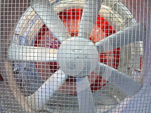 Close up of powerful large industrial fan turbine