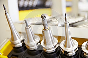 Close Up Of Precision Tools Used On CNC Machinery