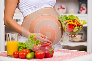Close-up of a pregnant belly. Women's Health, fortified food.