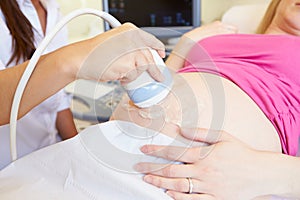 Close Up Of Pregnant Woman Having 4D Ultrasound Scan