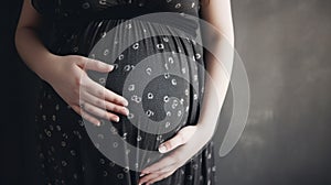 Close up of pregnant woman touching her belly. Lovely young woman expecting a baby. Pregnant woman hugging her tummy. Generative