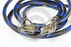 Close up of premium HDMI Cable with golden metal increase efficacy