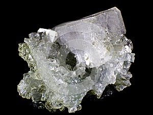 Close up on a prenhite and apophylite mineral.
