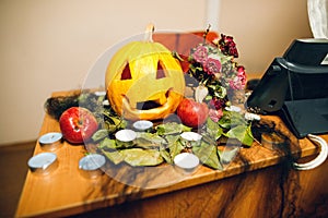 Close up preparation Halloween decor for the celebration