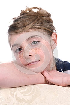 Close up of pretty girl's freckled face