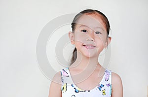 Close up pretty little Asian child  girl on white background