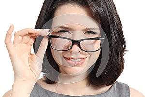 Close up of a pretty woman wearing glasses