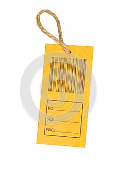 close-up of a price tag with bar code isolated on white background