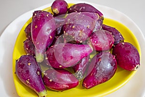 Close up prickly pears on plate