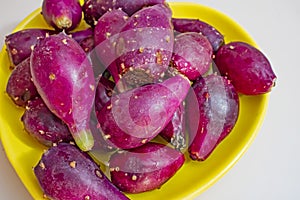 Close up prickly pears on plate