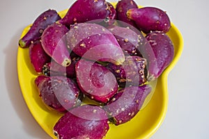 Close up prickly pears on plate