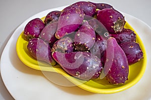 Close up prickly pears on plate