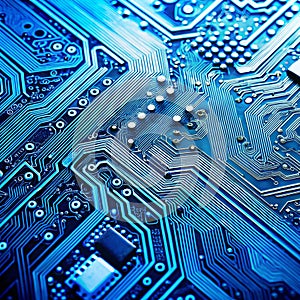 Close-up of Printed Blue Circuit Board