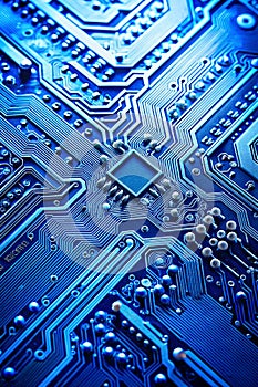Close-up of Printed Blue Circuit Board