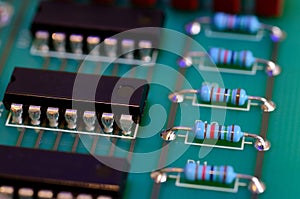 Close up printed circuit board with components