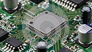 A close up of a computer circuit board with electronic components (ai generated)