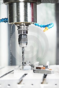 Close-up process of metal drill machining