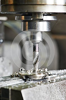 Close-up process of metal drill machining