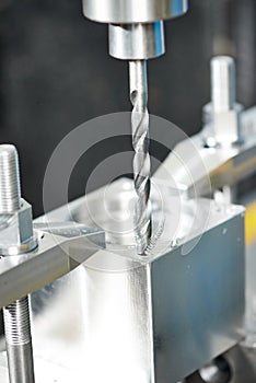 Close-up process of metal drill machining